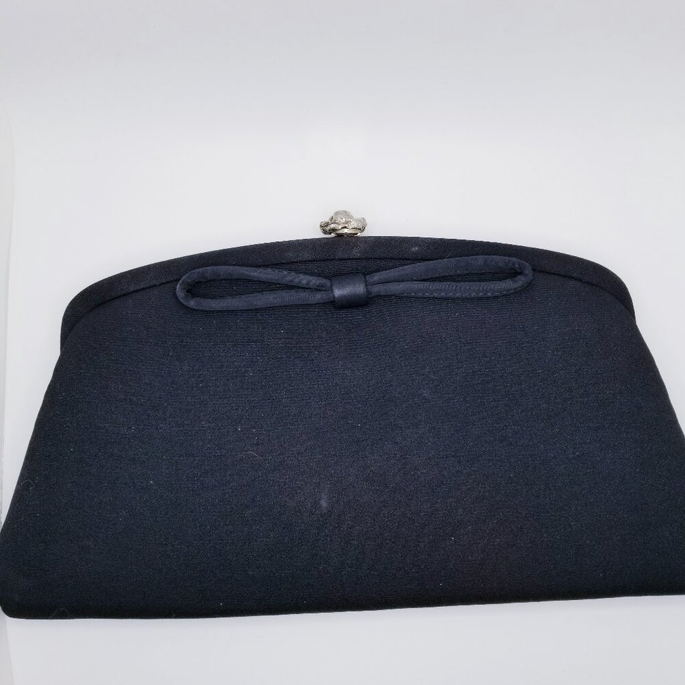 60s Vintage Gaberdine Bow Front Clutch